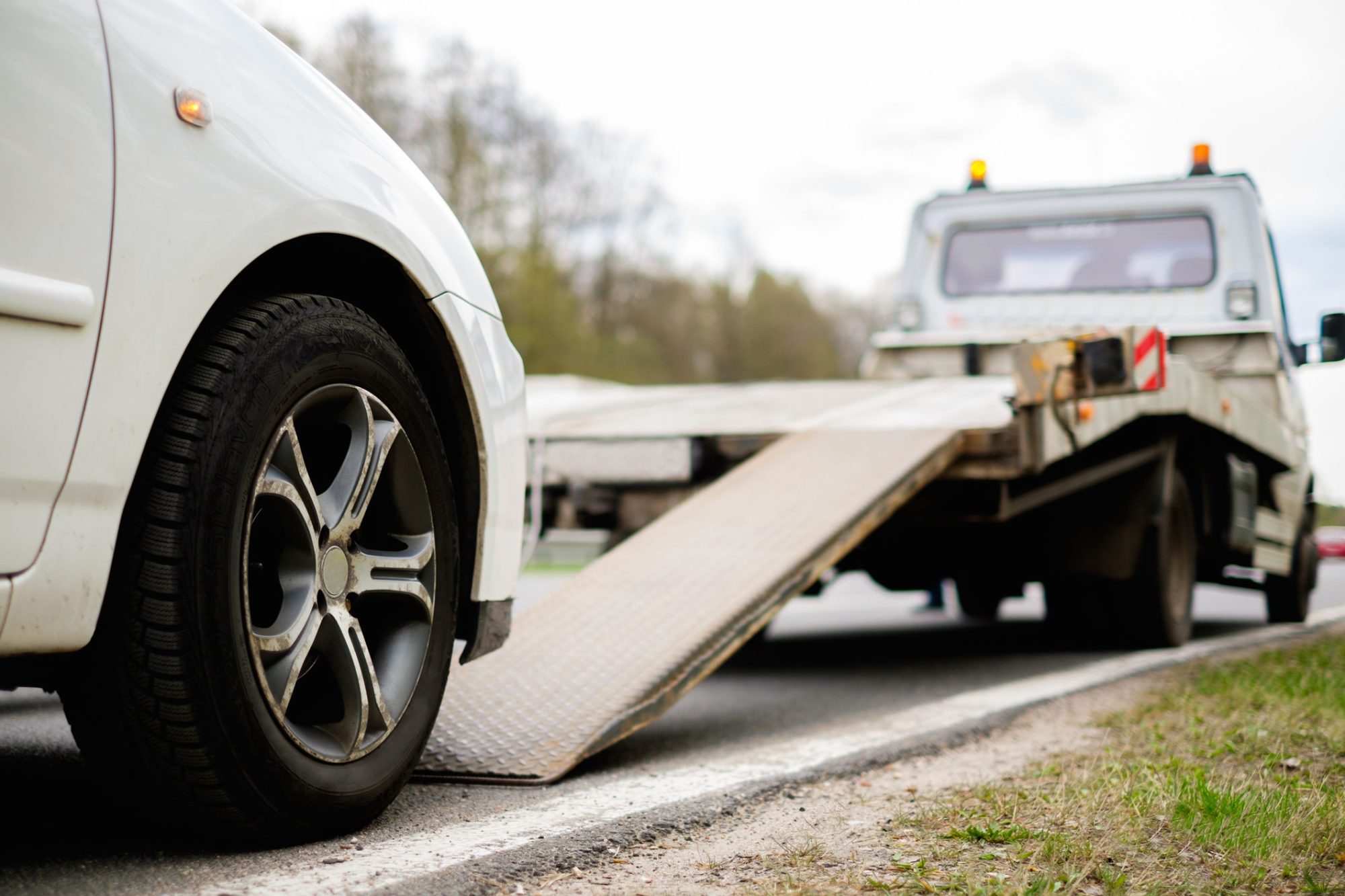 Recovery truck arriving for motorway breakdown